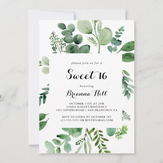 ユーカリ書道スウィート16誕生日パーティー 招待状 (正面)
