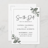 ユーカリ書道ミニマリスト日付を保存 案内ポストカード (正面/裏面)