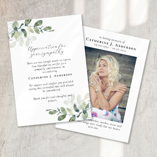 ユーカリ書道写真悔やみや弔慰葬儀 サンキューカード