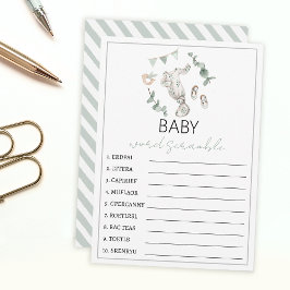 ユーカリ服男の赤ちゃんシャワーワードスクランブル アドバイスカード