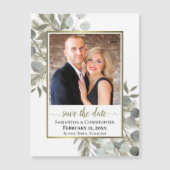 ユーカリ松の結婚式の日付を保存するフォトマグネット (正面)