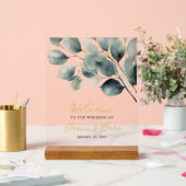 ユーカリ枝グリーンと金ゴールド歓迎サイン アクリルサイン (ウェディング)