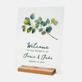 ユーカリ枝グリーン歓迎サイン アクリルサイン (傾斜)