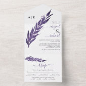 ユーカリ枝ダークパープル色の冬の結婚式 オールインワン招待状 (内側)