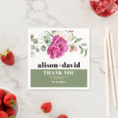 ユーカリ枝ピンクのバラ白結婚花 スタンダードカクテルナプキン (インサイチュ)