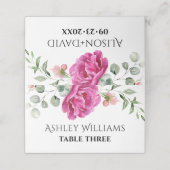 ユーカリ枝ピンクのバラ結婚の花 プレイスカード (外部開封)