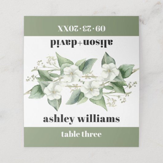 ユーカリ枝白花タイポグラフィ結婚ズ プレイスカード (外部開封)