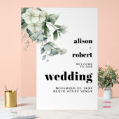 ユーカリ枝、白い花結婚の歓迎 アクリルサイン (ウェディング)