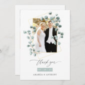 ユーカリ森林の幾何結婚の写真コラージュ サンキューカード (正面/裏面)