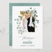 ユーカリ森林の幾何結婚の写真 サンキューカード (正面/裏面)