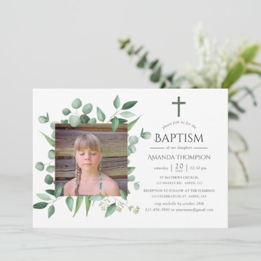 ユーカリ森林の緑のバプテスマまたは《キリスト教》洗礼式や命名式 招待状 (スタンド正面)