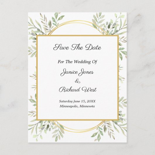 ユーカリ植物の金ゴールドフレーム保存日 ポストカード (正面)