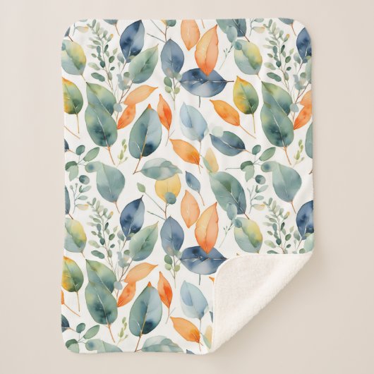 ユーカリ植物グリーンオレンジ350水色 シェルパブランケット (正面)