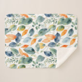 ユーカリ植物グリーンオレンジ350水色 シェルパブランケット (正面(横))