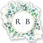 ユーカリ植物グリーン カップルモノグラム シール (正面)