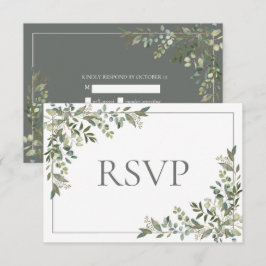 ユーカリ植物セージ緑のスクリプト結婚のRSV 出欠カード
