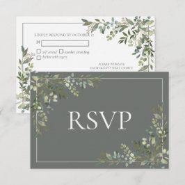 ユーカリ植物セージ緑のスクリプト結婚のRSV 出欠カード