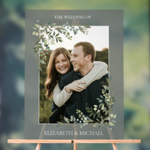 ユーカリ植物セージ緑の写真結婚の アクリルサイン