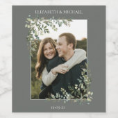 ユーカリ植物セージ緑の写真結婚の ワインラベル (シングルラベル)