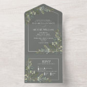 ユーカリ植物セージ緑結婚の食事 オールインワン招待状 (内側)
