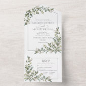 ユーカリ植物セージ緑結婚の食事 オールインワン招待状 (内側)
