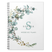 ユーカリ植物モノグラム結婚式ノート ノートブック (正面)