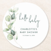 ユーカリ植物台本ベビーシャワー ラウンドペーパーコースター (正面)