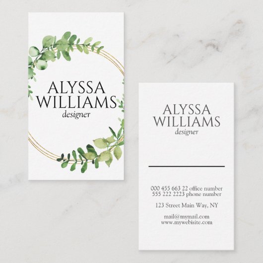 ユーカリ植物園モダン（緑） 名刺 (正面/裏面)