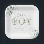 ユーカリ植物学金ゴールド手紙ボーイベビーシャワー ペーパープレート<br><div class="desc">この赤ちゃんシャワー紙絵を描プレートは水色ユーカリと植物性金ゴールド文字と葉緑のを備えている。このデザインの詳細なカスタマイズについてクリックは、上の青いデザインツールボタンをクリックして下さい。一致するアイテムも利用可能である。</div>
