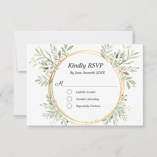 ユーカリ植物学金ゴールドRSVP食応答カード 出欠カード (正面)