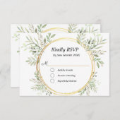 ユーカリ植物学金ゴールドRSVP食応答カード 出欠カード (正面/裏面)