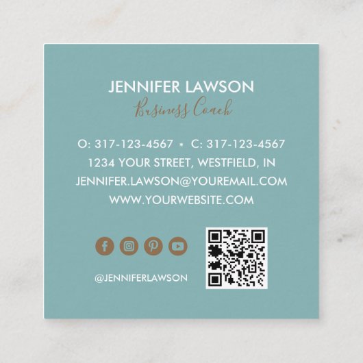 ユーカリ植物学QRコードとソーシャルメディアのアイコン スクエア名刺 (裏面)