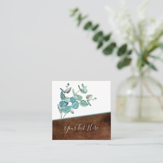 ユーカリ植物学QRコードとソーシャルメディアのアイコン スクエア名刺 (スタンド正面)