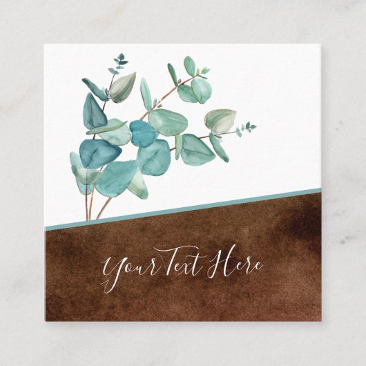 ユーカリ植物学QRコードとソーシャルメディアのアイコン スクエア名刺 (正面)