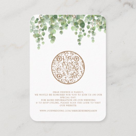 ユーカリ植物学QRコード結婚式招待状 名刺 (裏面)