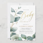 ユーカリ植物性の緑の葉の赤ちゃんシャワー 招待状 (正面)