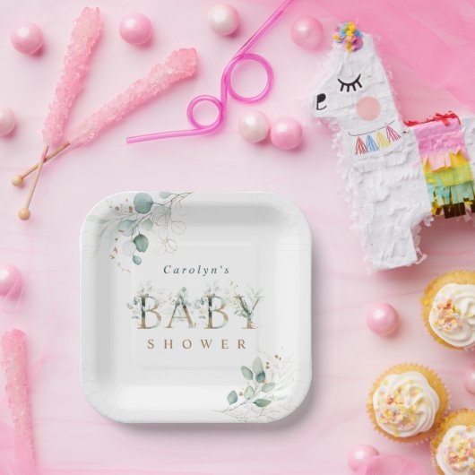 ユーカリ植物性金ゴールドレターベビーシャワー ペーパープレート (パーティー)