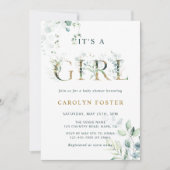 ユーカリ植物文字金ゴールドガールベビーシャワー 招待状 (正面)