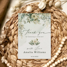 ユーカリ植物水彩緑の赤ちゃんシャワー サンキューカード