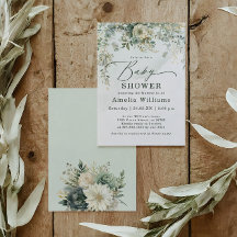 ユーカリ植物水彩緑の赤ちゃんシャワー