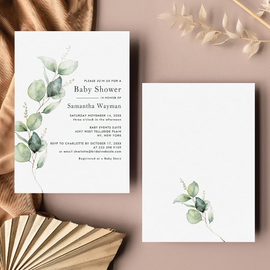 ユーカリ植物緑の少年の赤ちゃんシャワー 招待状