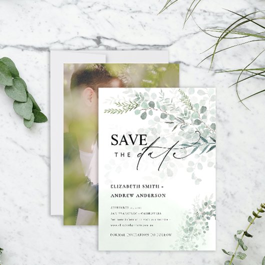 ユーカリ植物聖人Save the Date Photo 招待状