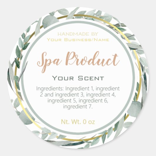ユーカリ植物葉スパ製品ラベル ラウンドシール (正面)