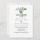 ユーカリ植物葉モノグラム結婚ズ 招待状 (正面)