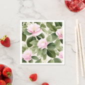 ユーカリ模様のソフトピンク離れフローラ スタンダードカクテルナプキン (インサイチュ)