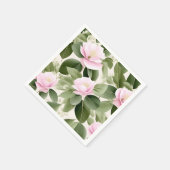 ユーカリ模様のソフトピンク離れフローラ スタンダードカクテルナプキン (角)