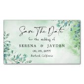 ユーカリ水の色の結婚式の日付を保存Magne マグネット名刺 (正面)