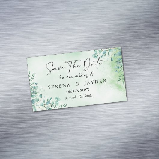 ユーカリ水の色の結婚式の日付を保存Magne マグネット名刺 (インサイチュ)