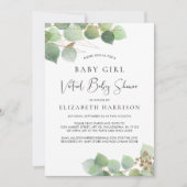 ユーカリ水の色ベビーガール仮想シャワー 招待状 (正面)