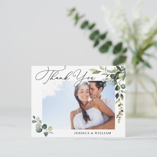 ユーカリ水の色結婚の写真ありがとうQR ポストカード (スタンド正面)